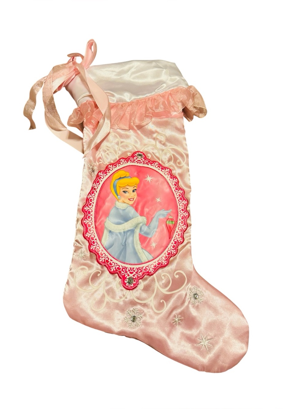 DISNEY PRINCESS CHRISTMAS STOCKING CINDERELLA PINK SATIN 18”